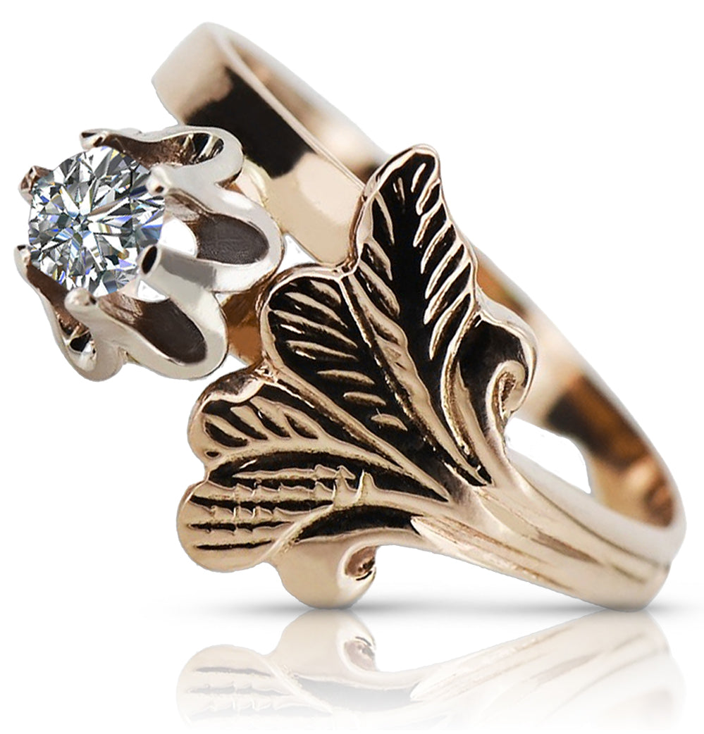 Vintage Zircon Zircone Ring in 14K Rose Gold (vrc169r-zi) — worn on the neckline, showing the drape