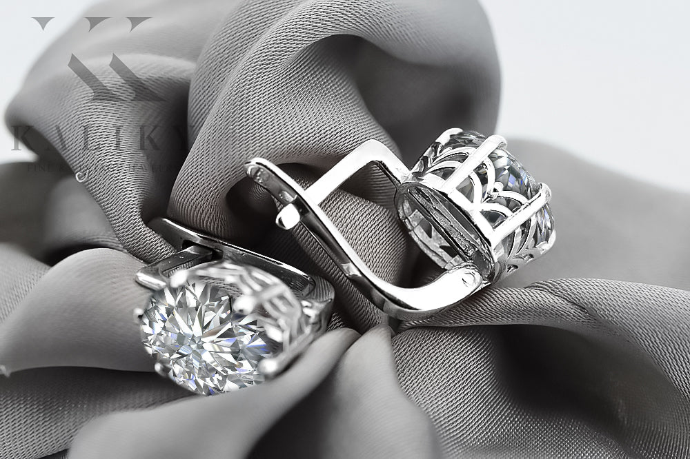 Vintage Zircon Ring Earrings in Sterling Silver (vec003s-zi) — detail of the metal texture