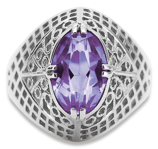 Vintage Alexandrite Ring in Sterling Silver (vrc030s-ax) — worn on the hand, showing profile
