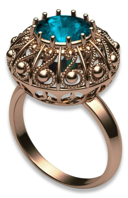 Vintage Aquamarine Ring in 14K Rose Gold (vrc059r-aq) — side view showing the setting