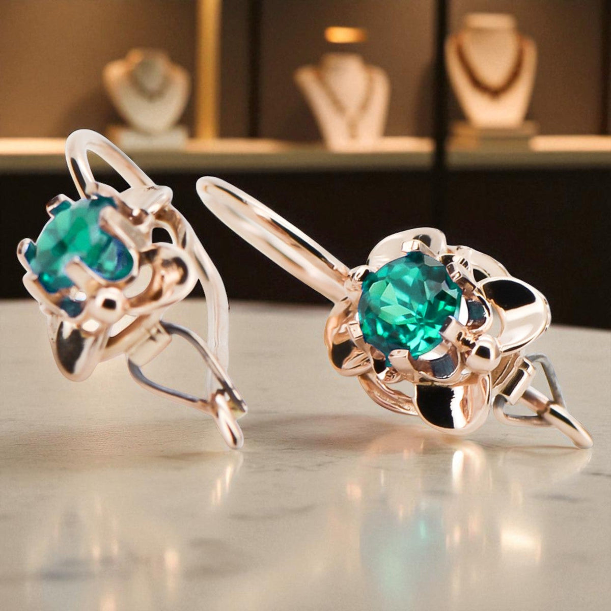 Vintage Emerald Earrings in 14K Rose Gold (vec116r-em)