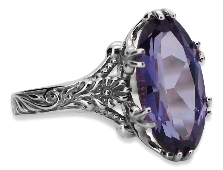 Vintage Alexandrite Oval Ring in Sterling Silver (vrc084s-ax) — close-up of the hallmark on the inner band