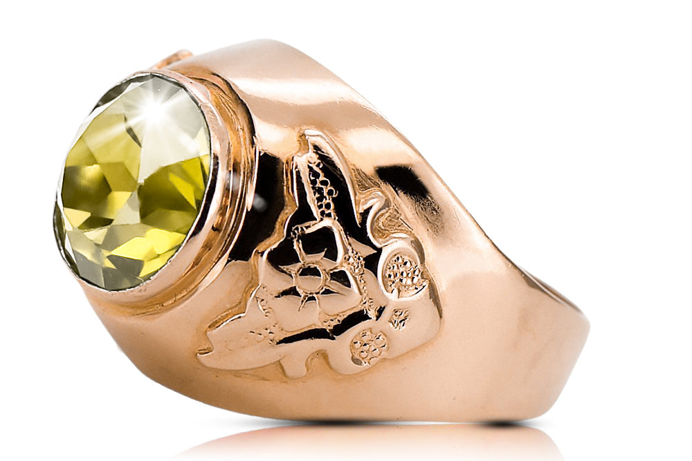 Vintage Yellow Peridot Ring in 14K Rose Gold (vrc078r-yp) — worn on the hand, showing profile