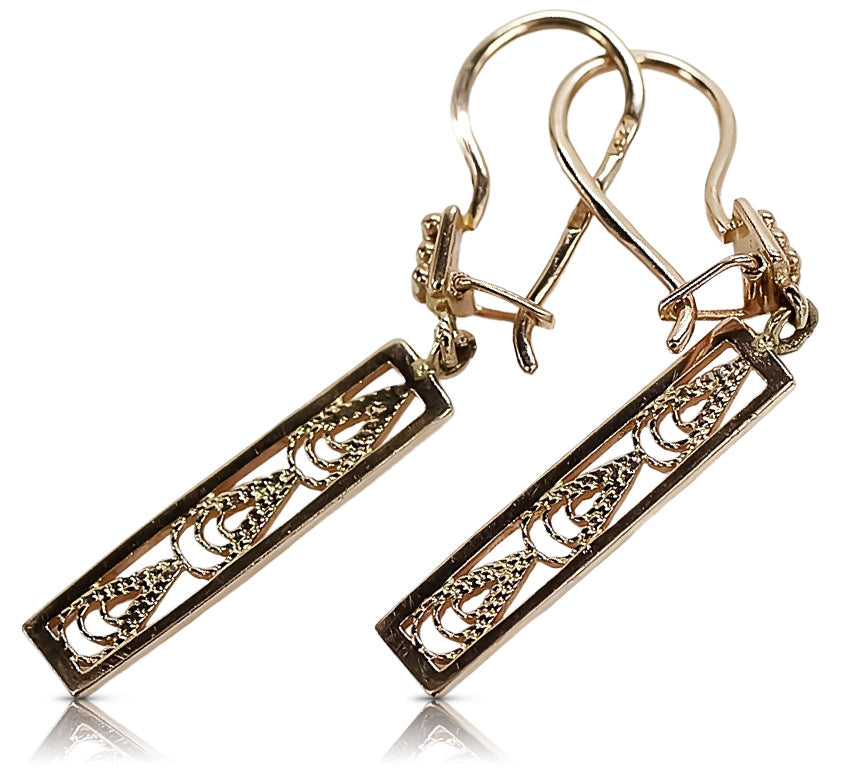 Vintage Hanging Earrings in 14K Rose Gold (ven020) — full view of the piece