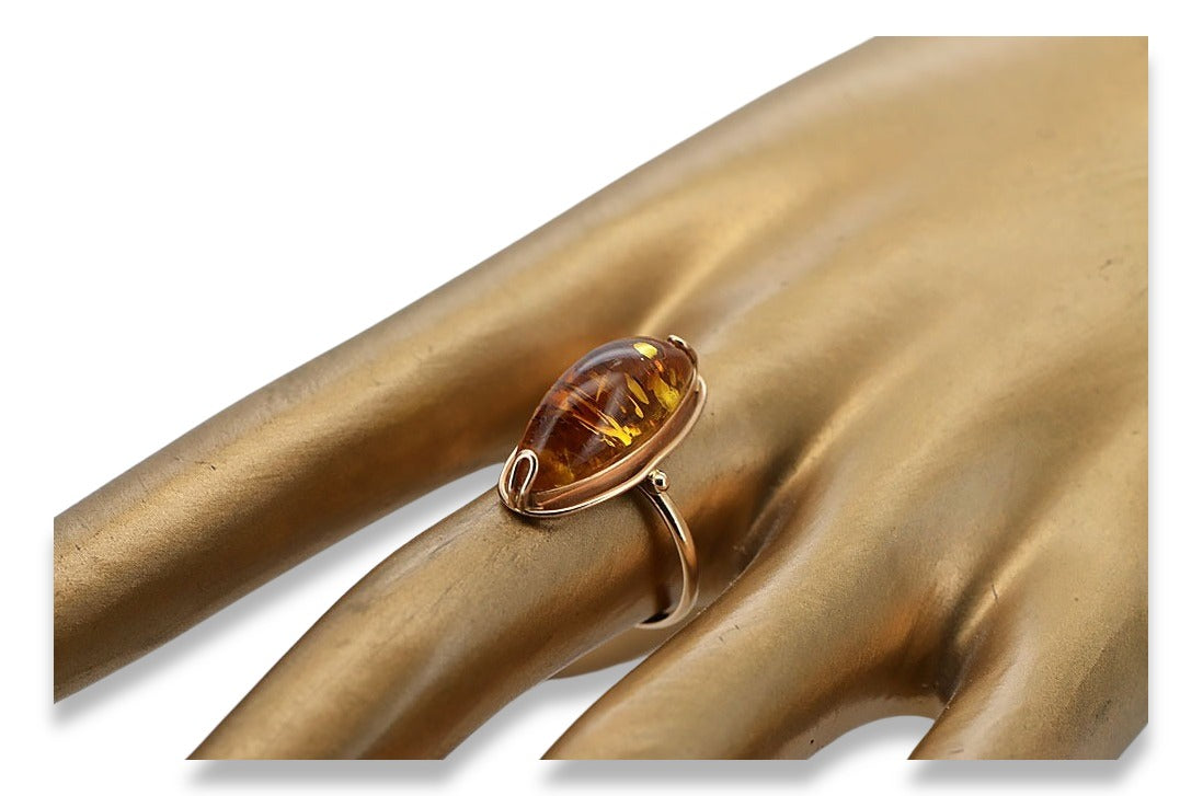 Vintage Amber Ring in 14K Rose Gold (vrab018) — side view showing the setting