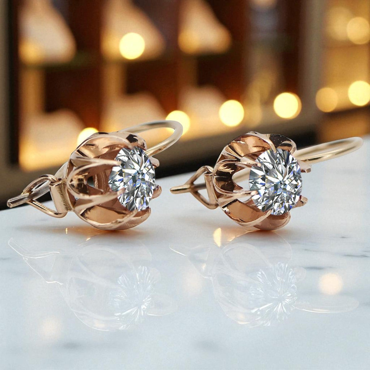 Vintage Zircon Earrings in 14K Rose Gold (vec062r-zi)