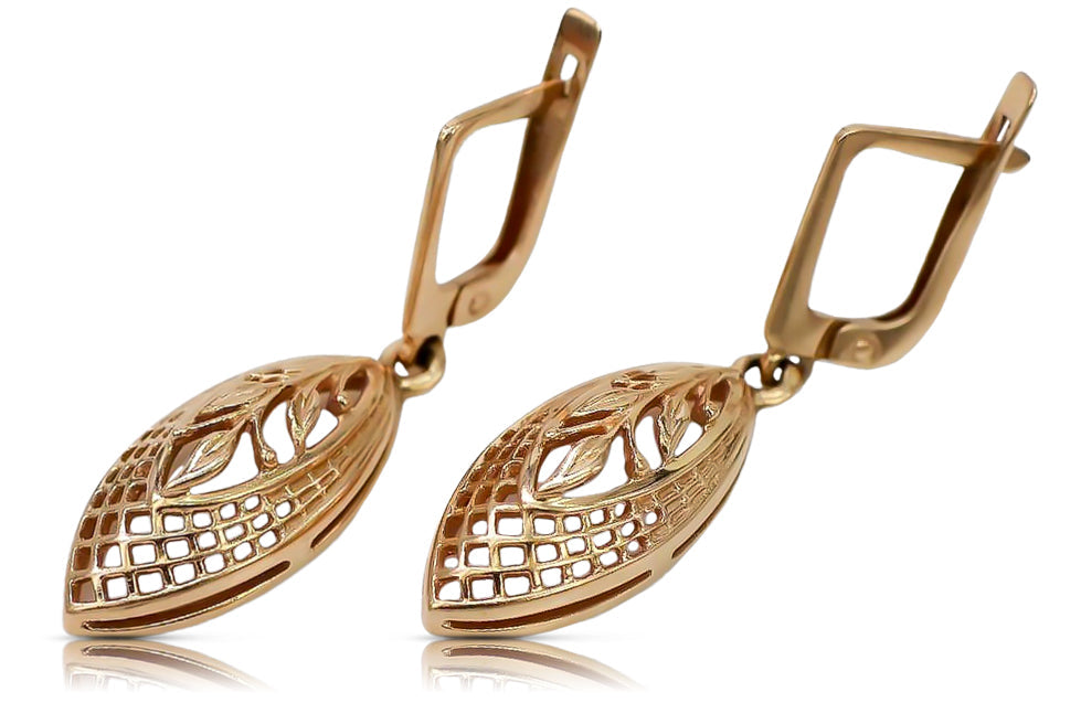 Vintage Leaf Earrings in 14K Rose Gold (ven247) — worn on the hand, showing profile