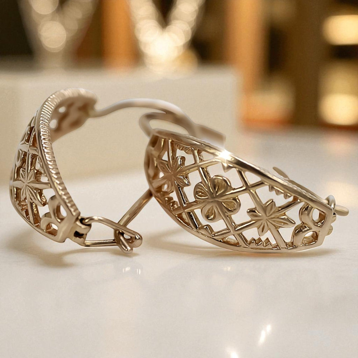 Vintage Openwork Earrings in 14K Rose Gold (ven146)