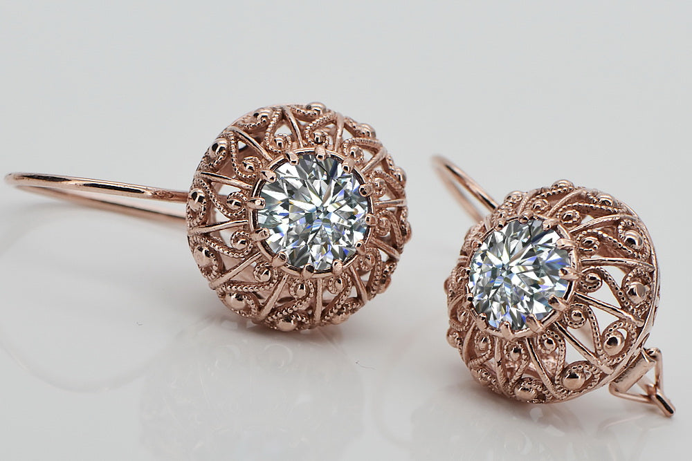 Vintage Zircon Zorcon Earrings in 14K Rose Gold (vec002r-zi) — close-up of the hallmark on the inner band