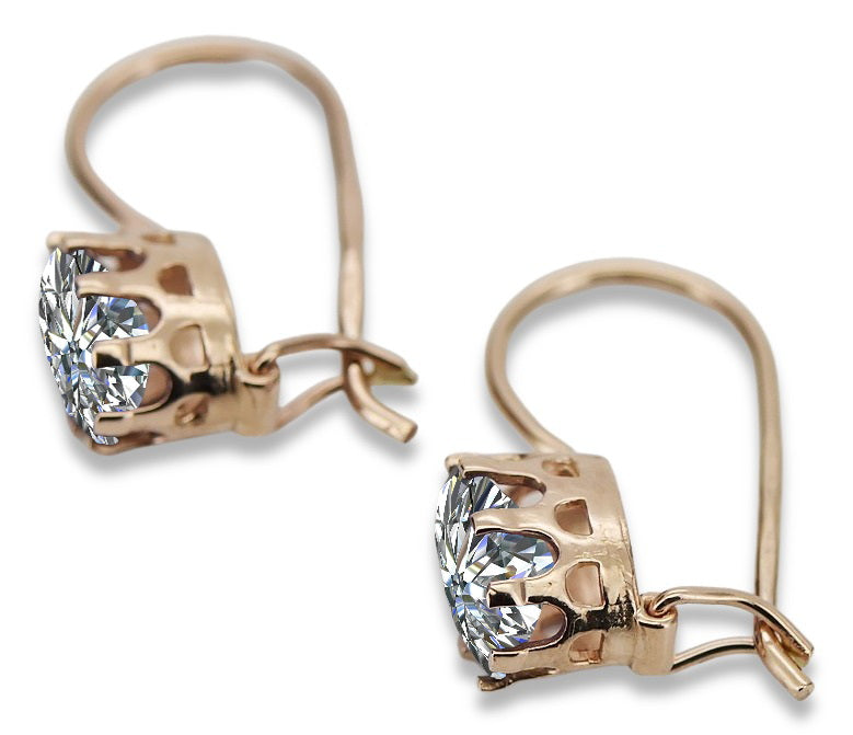Vintage Zircon Earrings in 14K Rose Gold (vec196r-zi) — close-up of the stone and setting