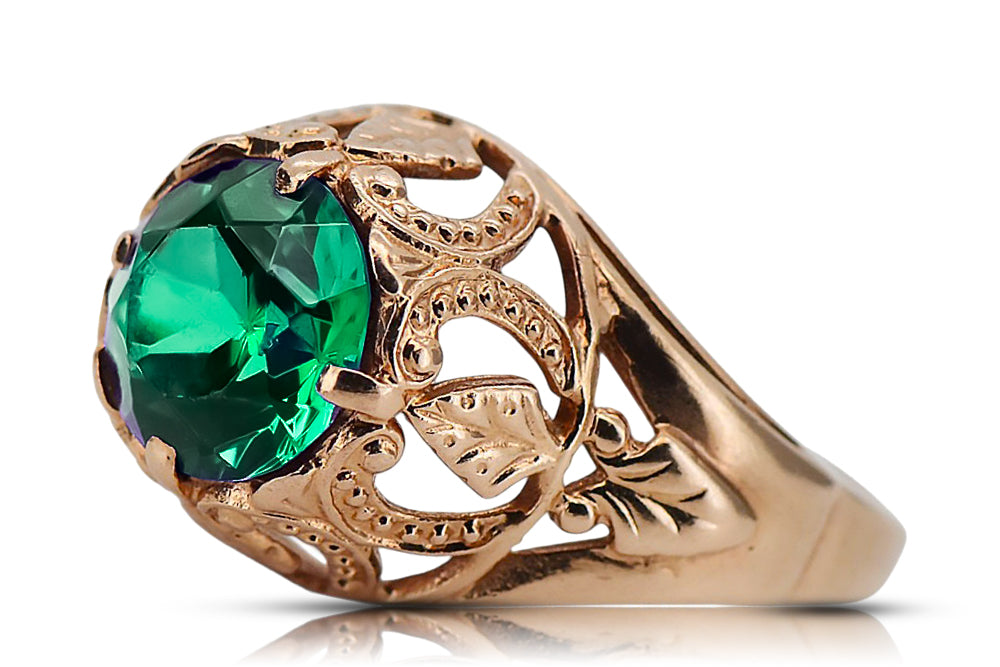 Vintage Emerald Craft Ring in 14K Rose Gold (vrc080r-em) — back view with the clasp