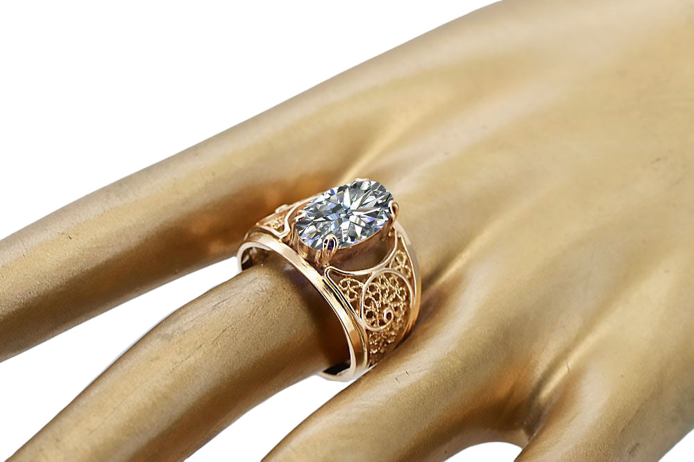 Vintage Zircon Craft Ring in 14K Rose Gold (vrc057r-zi) — side view showing the setting