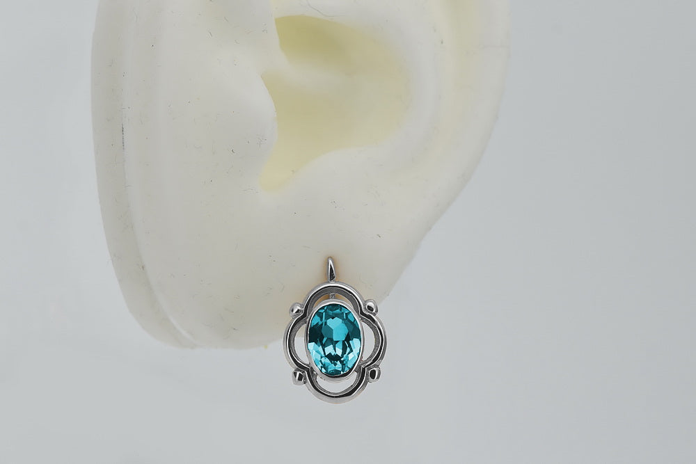 Vintage Aquamarine Earrings in Sterling Silver (vec033s-aq) — close-up of the hallmark on the inner band