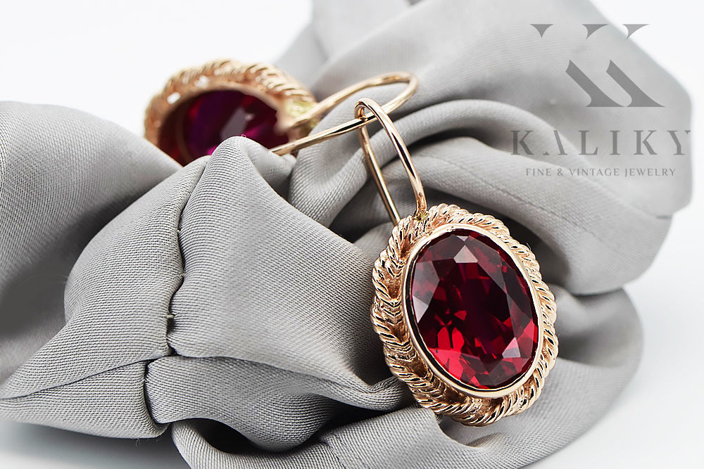 Vintage Ruby Earrings in 14K Rose Gold (vec007r-rb) — side view showing the setting