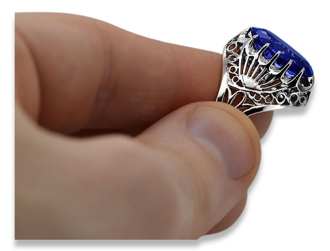 Vintage Sapphire Ring in Sterling Silver (vrc020s-sp) — worn on the hand, showing profile
