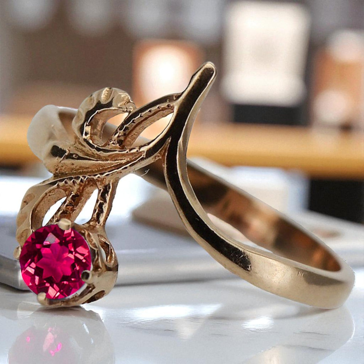 Vintage Ruby Ring in 14K Rose Gold (vrc095r-rb)
