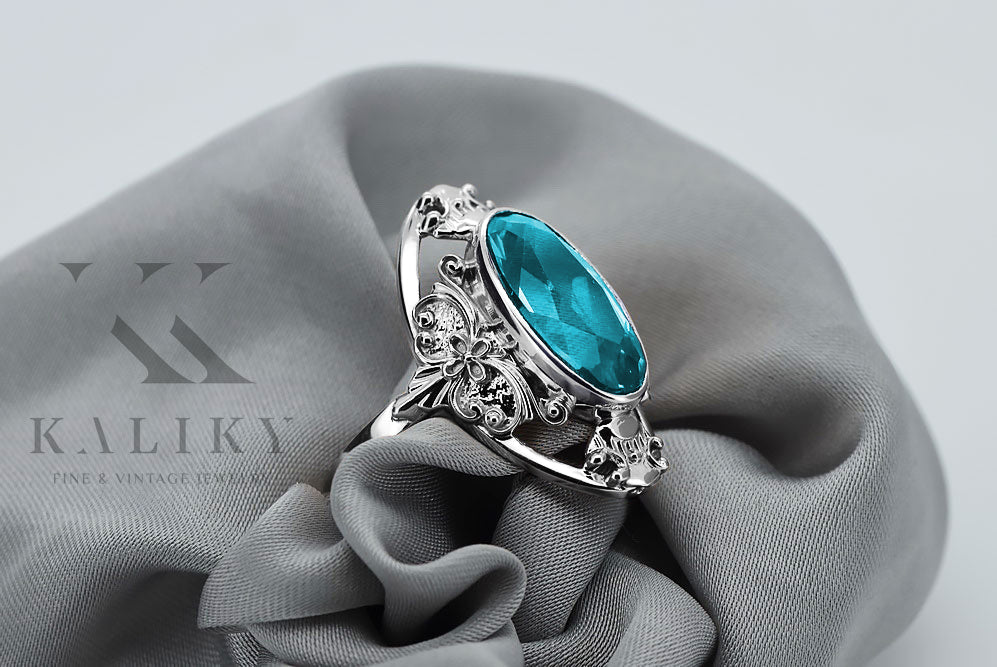 Vintage Aquamarine Ring in Sterling Silver (vrc014s-aq)