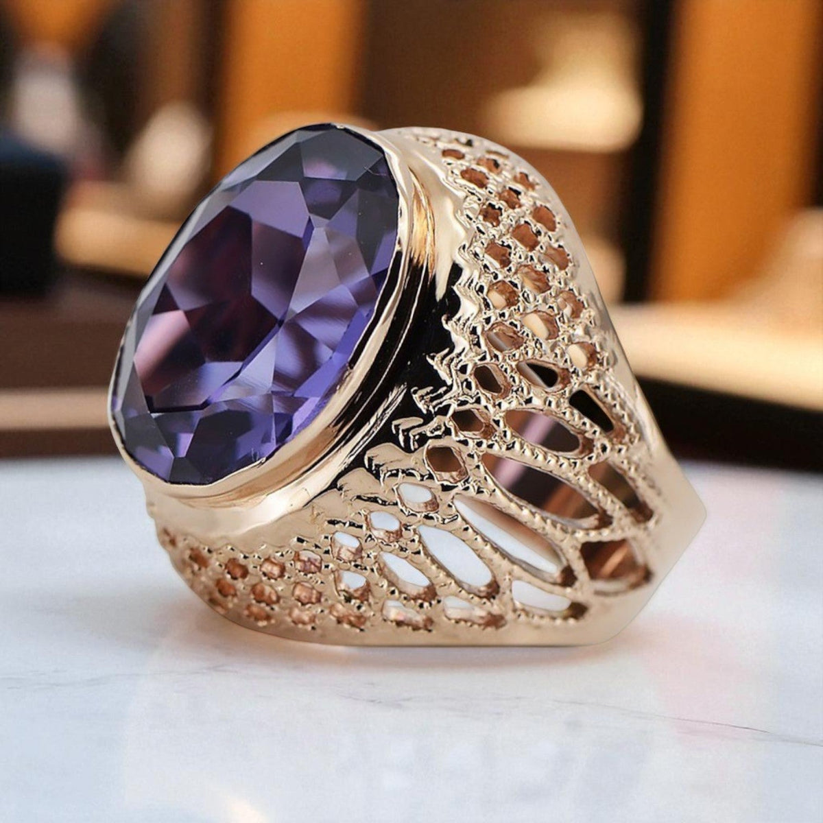 Vintage Alexandrite Ring in 14K Rose Gold (vrc089r-ax)