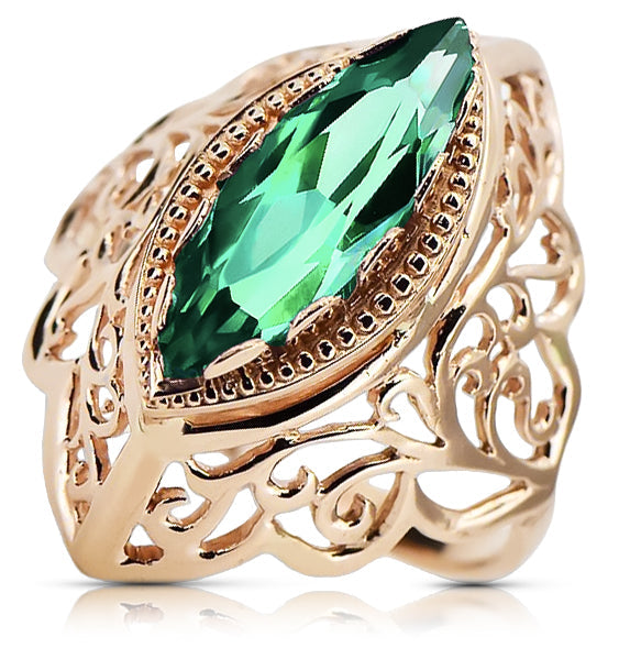 Vintage Emerald Craft Ring in 14K Rose Gold (vrc017r-em) — worn on the neckline, showing the drape