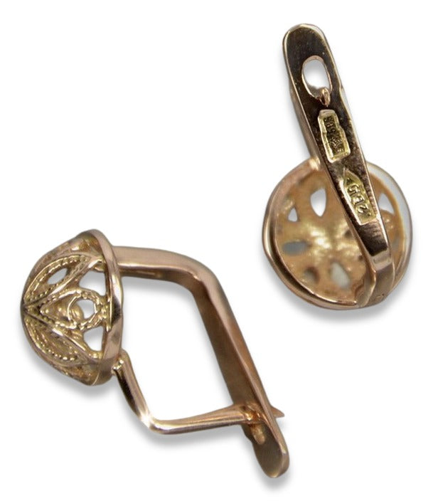 Vintage Flower Earrings in 14K Rose Gold (ven203) — view 3