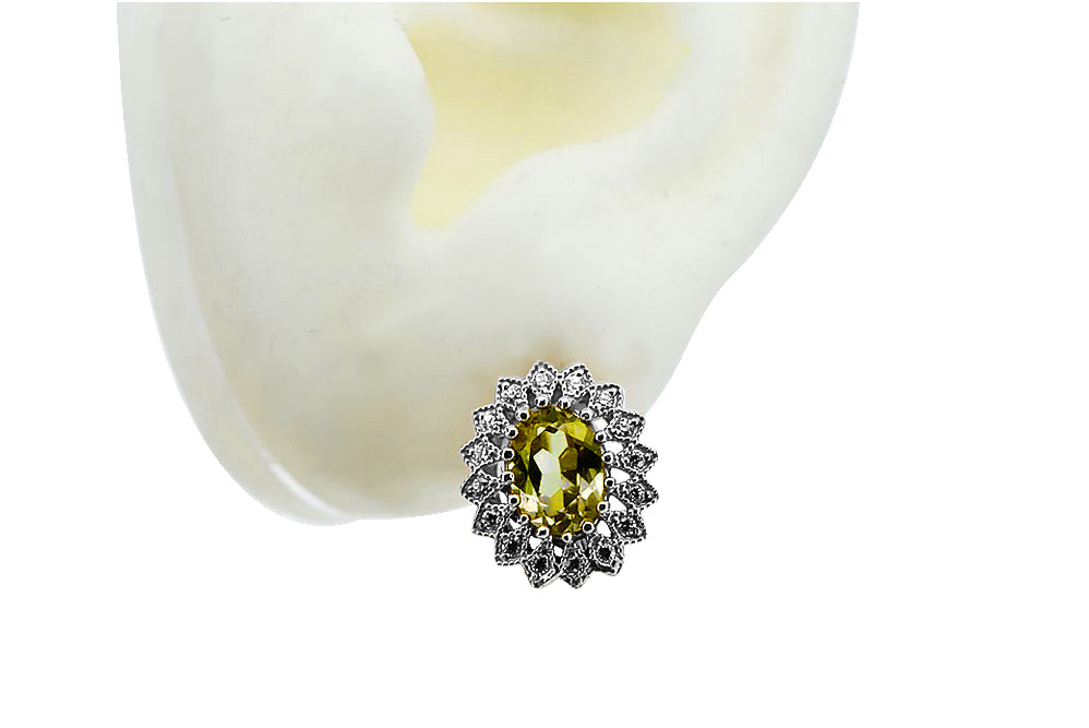 Vintage Yellow Peridot Earrings in 14K White Gold (vec125w-yp)