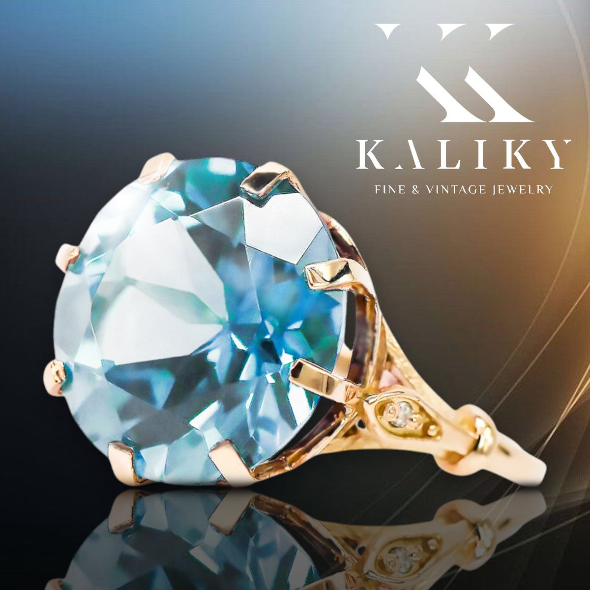 Vintage Aquamarine Ring in 14K Rose Gold (vrc073r-aq) — side view showing the setting