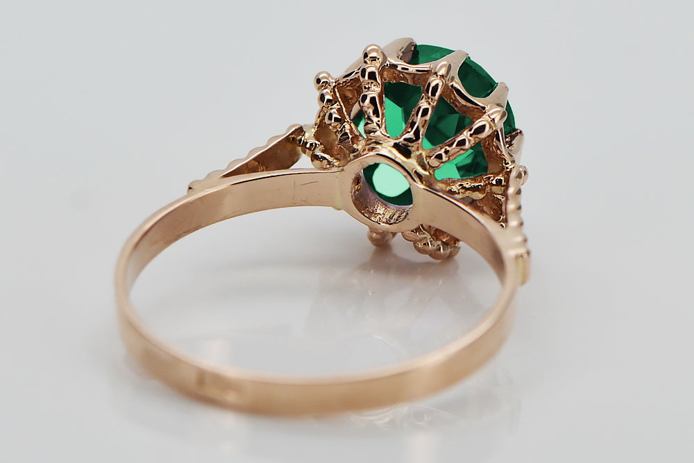 Vintage Emerald Ring in 14K Rose Gold (vrc045r-em) — close-up of the hallmark on the inner band