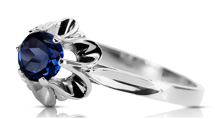 Vintage Sapphire Ring in Sterling Silver (vrc004s-sp) — worn on the hand, showing profile