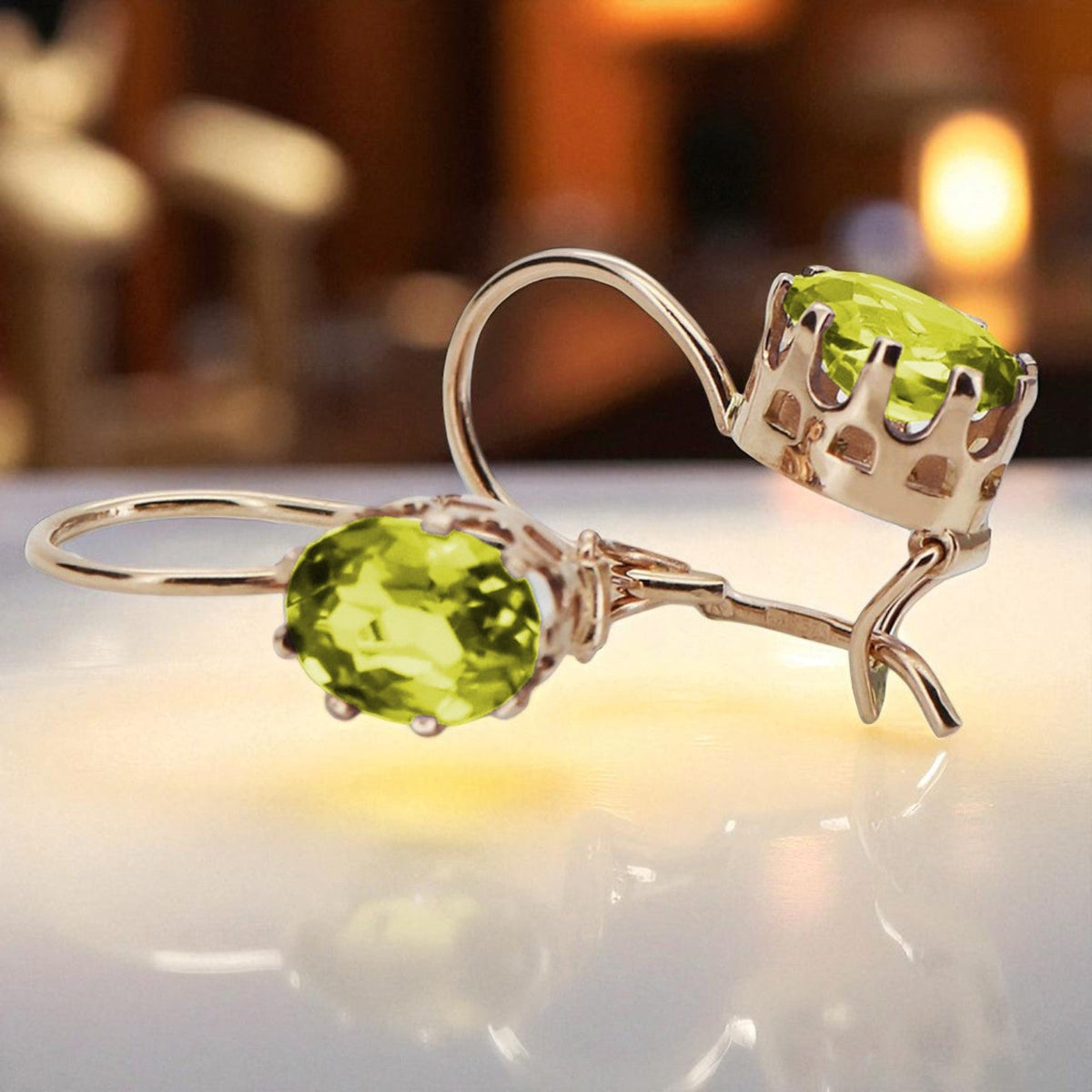 Vintage Yellow Peridot Earrings in 14K Rose Gold (vec196r-yp)