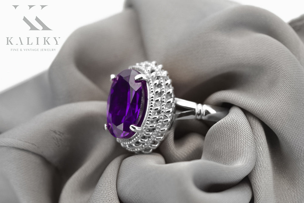 Vintage Alexandrite Ring in Sterling Silver (vrc068s-ax)