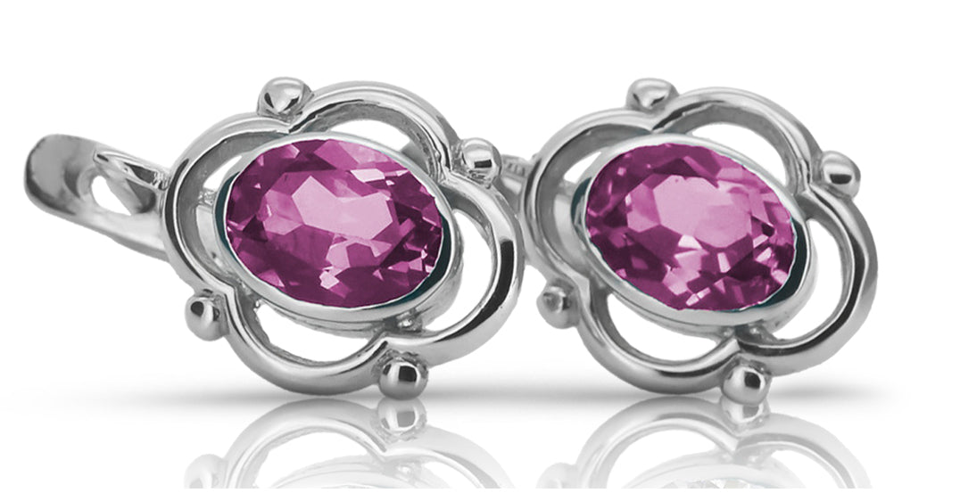 Vintage Amethyst Earrings in Sterling Silver (vec033s-am) — side view showing the setting