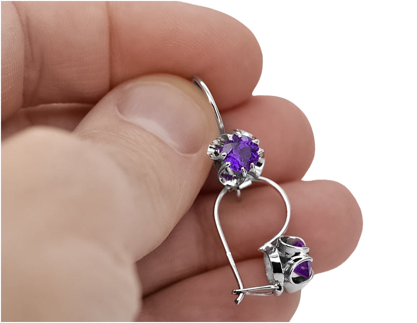 Vintage Alexandrite Aleksandryte Earrings in Sterling Silver (vec035s-ax) — side view showing the setting