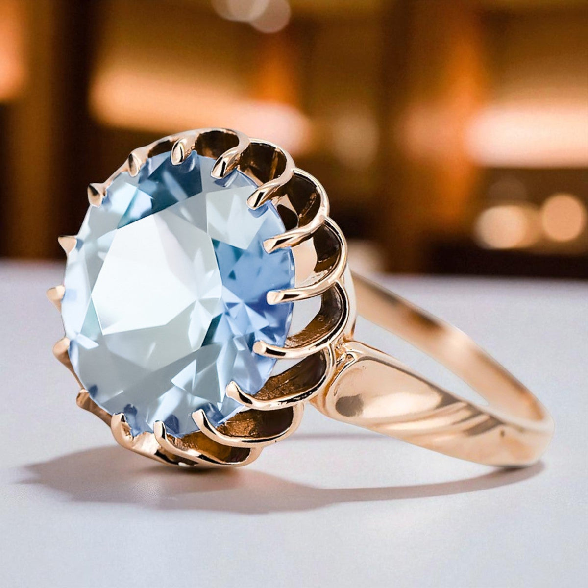 Vintage Aquamarine Ring in 14K Rose Gold (vrc035r-aq)