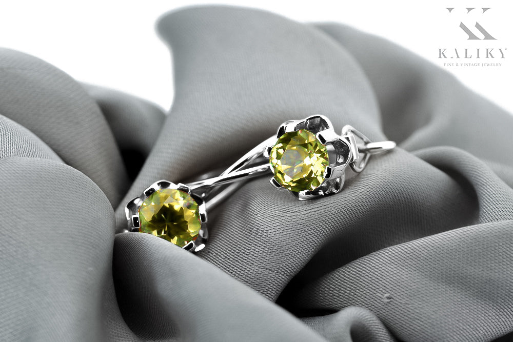 Vintage Yellow Peridot Earrings in Sterling Silver (vec019s-yp) — close-up of the hallmark on the inner band