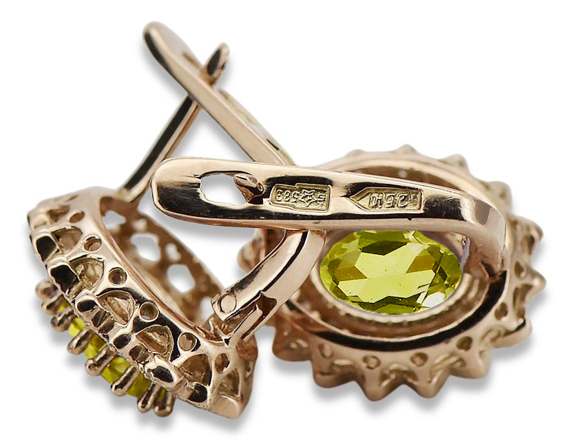 Vintage Yellow Peridot Earrings in 14K Rose Gold (vec125r-yp) — back view with the clasp
