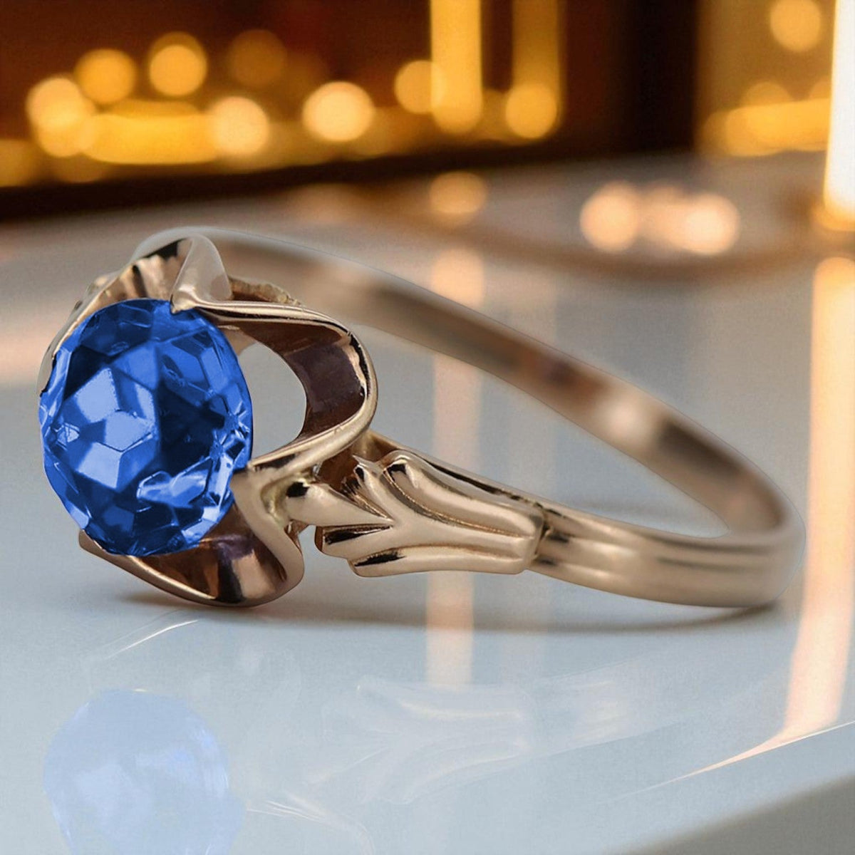 Vintage Sapphire Ring in 14K Rose Gold (vrc023r-sp)