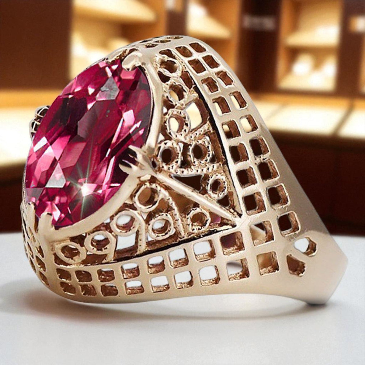 Vintage Ruby Ring in 14K Rose Gold (vrc030r-rb)