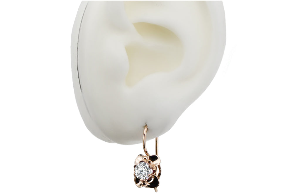 Vintage Zircon Craft Earrings in 14K Rose Gold (vec116r-zi) — full view of the piece