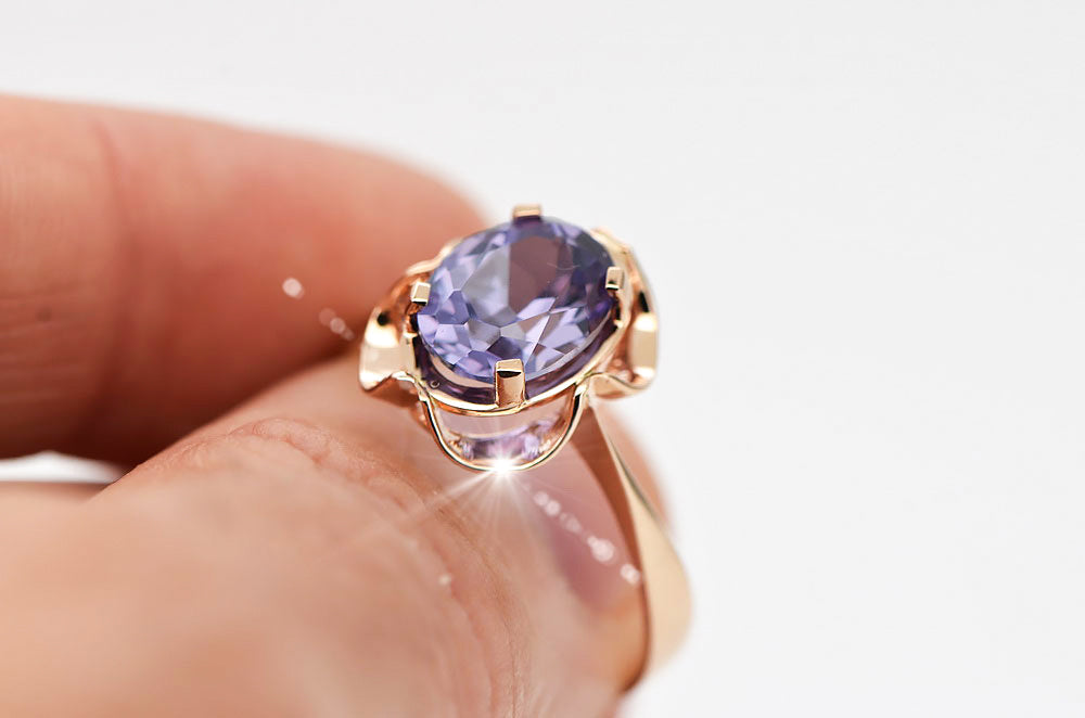 Vintage Alexandrite Ring in 14K Rose Gold (vrc206r-ax) — close-up of the hallmark on the inner band