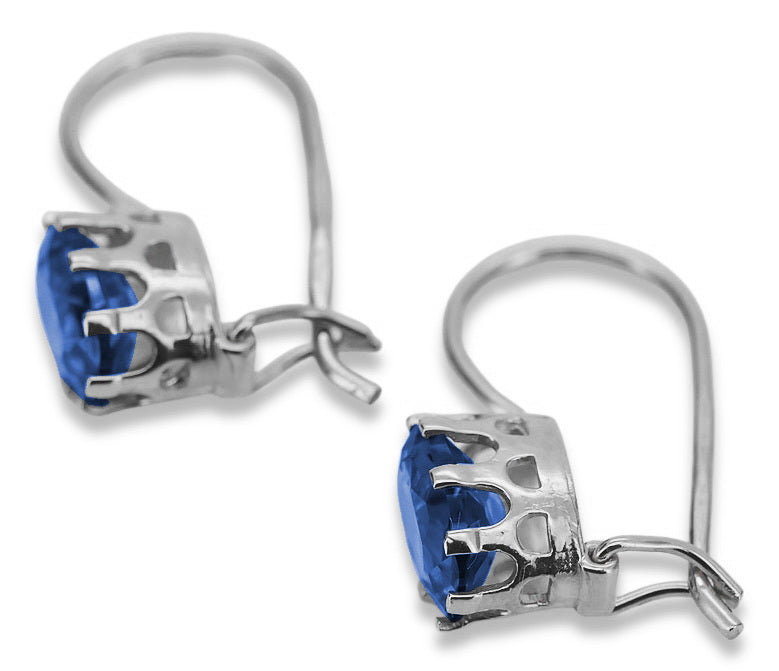 Vintage Sapphire Earrings in Sterling Silver (vec196s-sp) — full view of the piece