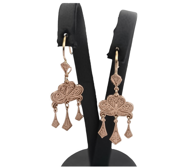 Vintage Gipsy Earrings in 14K Rose Gold (ven067) — side view showing the setting