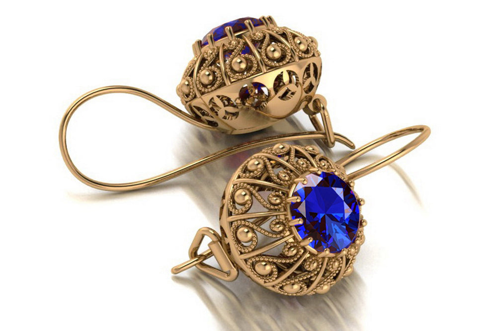 Vintage Sapphire Earrings in 14K Rose Gold (vec002r-sp) — back view with the clasp