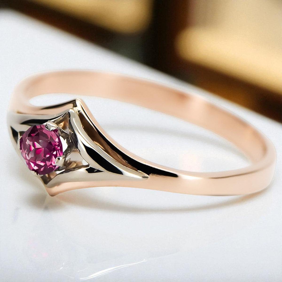 Vintage Ruby Ring in 14K Rose Gold (vrc351r-rb)