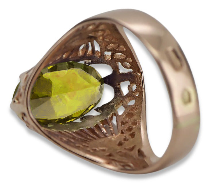 Vintage Yellow Peridot Ring in 14K Rose Gold (vrc020r-yp) — worn on the hand, showing profile