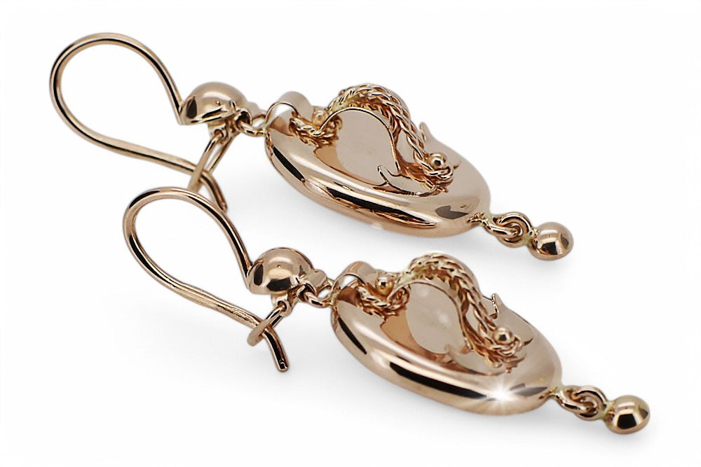 Vintage Samovar Earrings in 14K Rose Gold (ven244) — worn on the neckline, showing the drape