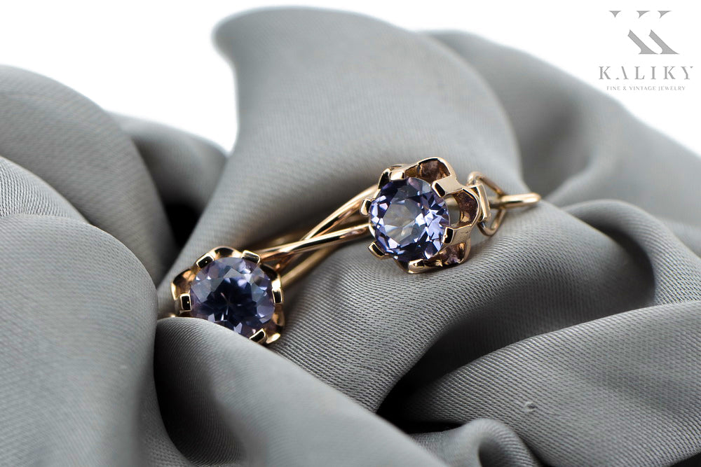 Vintage Alexandrite Aleksandrite Earrings in 14K Rose Gold (vec019r-ax) — close-up of the hallmark on the inner band