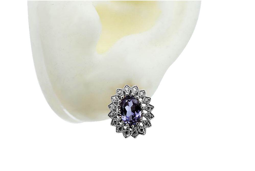 Vintage Alexandrite Earrings in 14K White Gold (vec125w-ax)