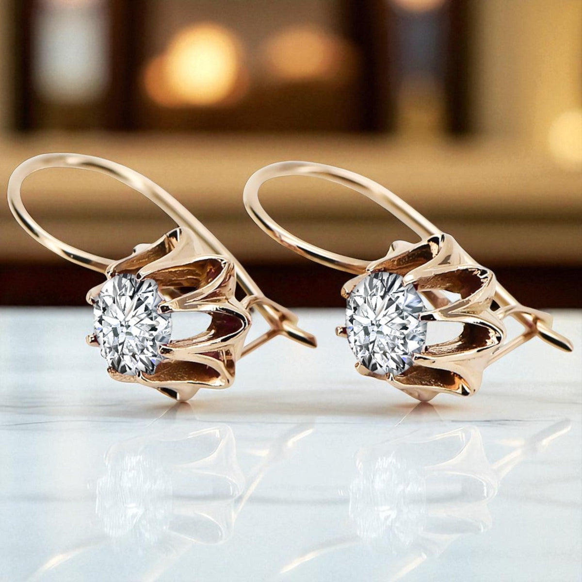 Vintage Zircon Earrings in 14K Rose Gold (vec092r-zi)