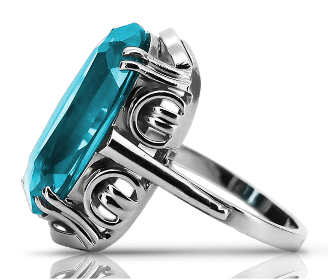 Vintage Aquamarine Ring in Sterling Silver (vrc038s-aq)