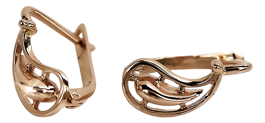 Vintage Leaf Earrings in 14K Rose Gold (ven018) — side view showing the setting